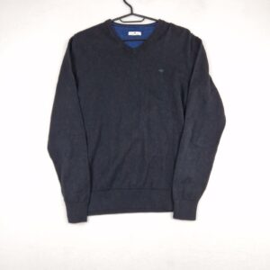 Tom Tailor Mens Black Pullover Jumper Size S Cotton V Neck