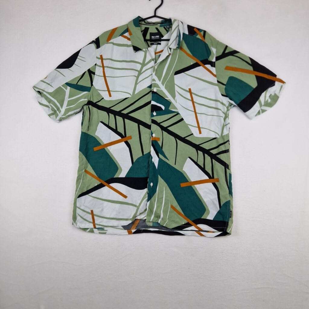 Only & Sons Mens Green Multicolor Shirt Size XL Viscose Y2K Style Short Sleeve
