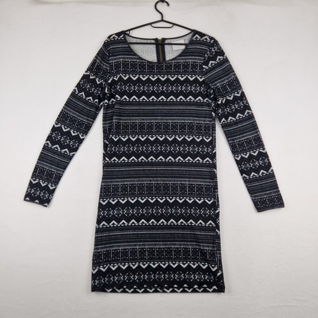 Vero Moda Womens Black White Bodycon Dress Size M Stretch Long Sleeve Mini