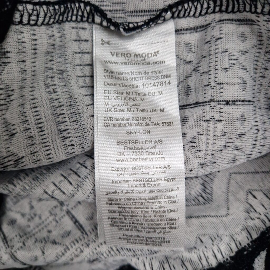 Vero Moda Womens Black White Bodycon Dress Size M Stretch Long Sleeve Mini