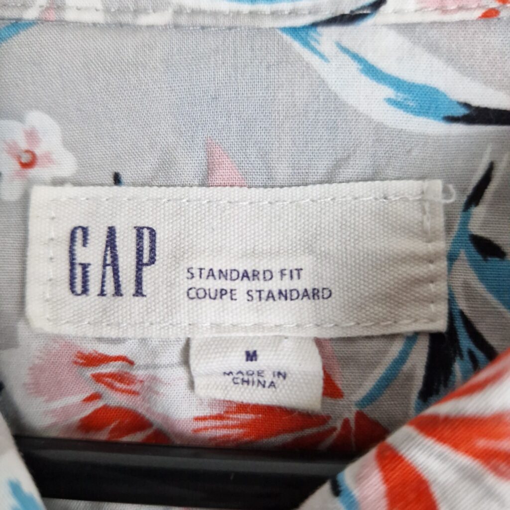 GAP Mens Grey Floral Hawaiian Shirt Size M Cotton Short Sleeve Button Up