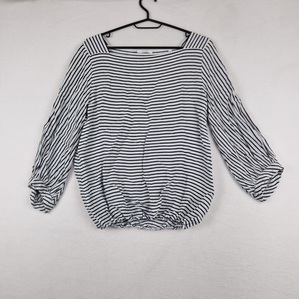 Opus Womens Black White Striped Blouse Size 36 Viscose Elastic Hem