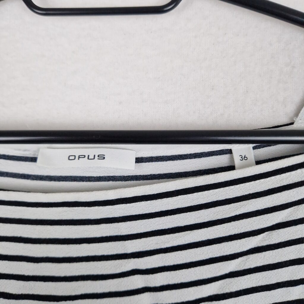 Opus Womens Black White Striped Blouse Size 36 Viscose Elastic Hem