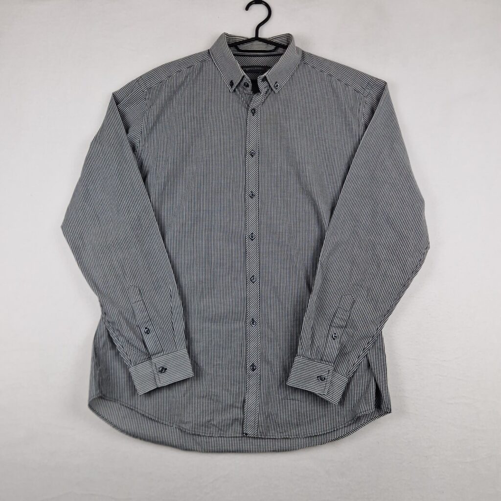 Angelo Litrico Mens Black White Gingham Check Shirt Size L Cotton Long Sleeve