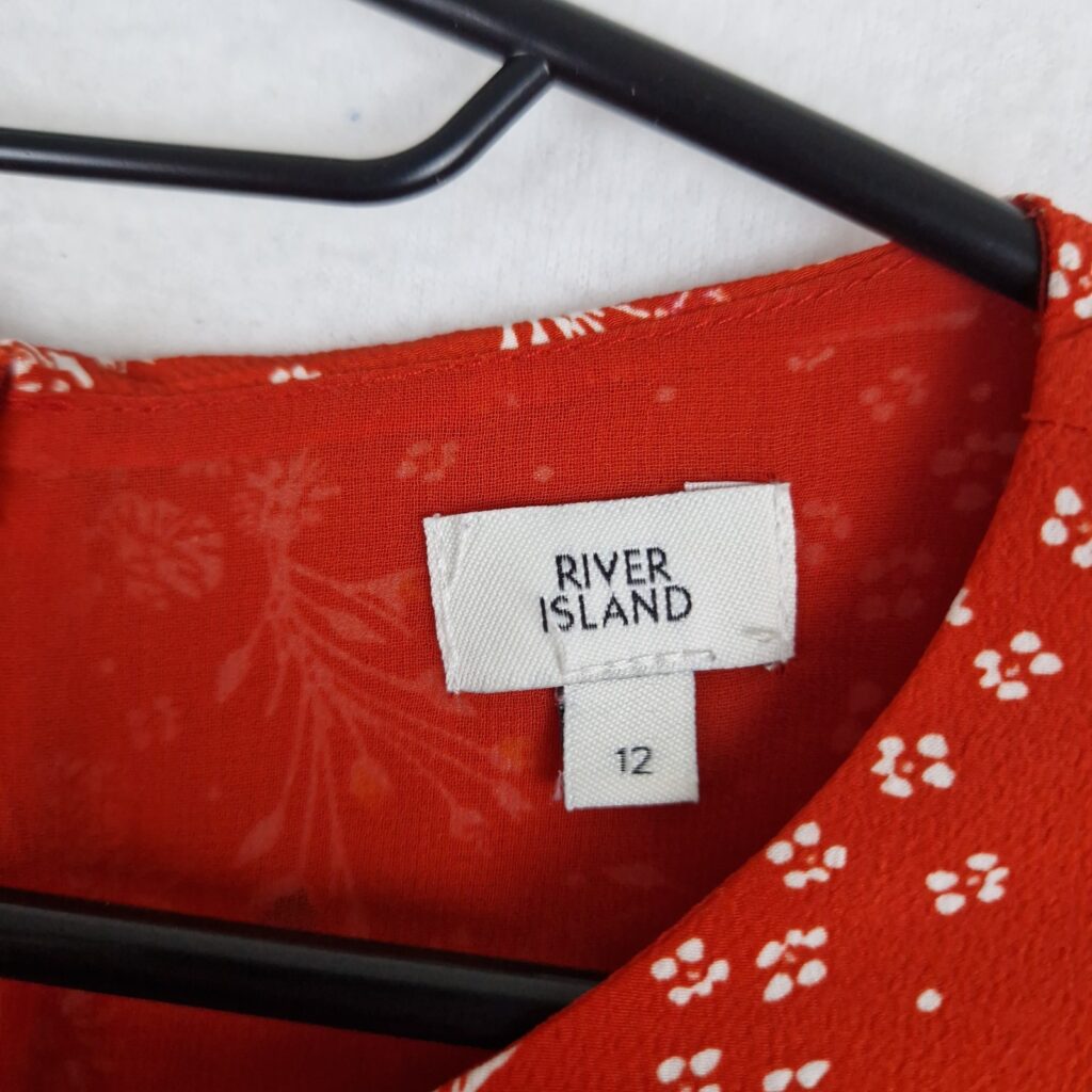 River Island Womens Red Floral Midi Dress Size 12 Asymmetric Hem Long Sleeve