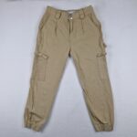 Lefties Womens Beige Cargo Pants Size 38 Cotton Jogger Utility Trousers