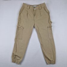 Lefties Womens Beige Cargo Pants Size 38 Cotton Jogger Utility Trousers