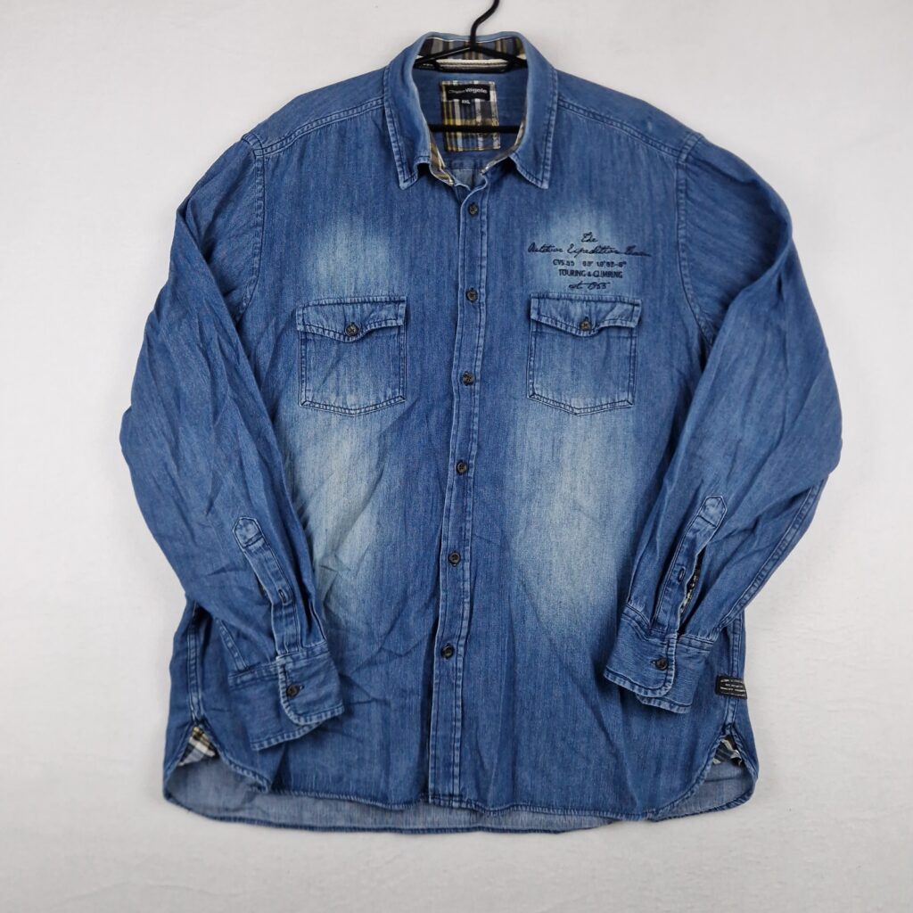 Charles Vögele Mens Blue Denim Shirt Size XXL Cotton Button Up Long Sleeve Vintage