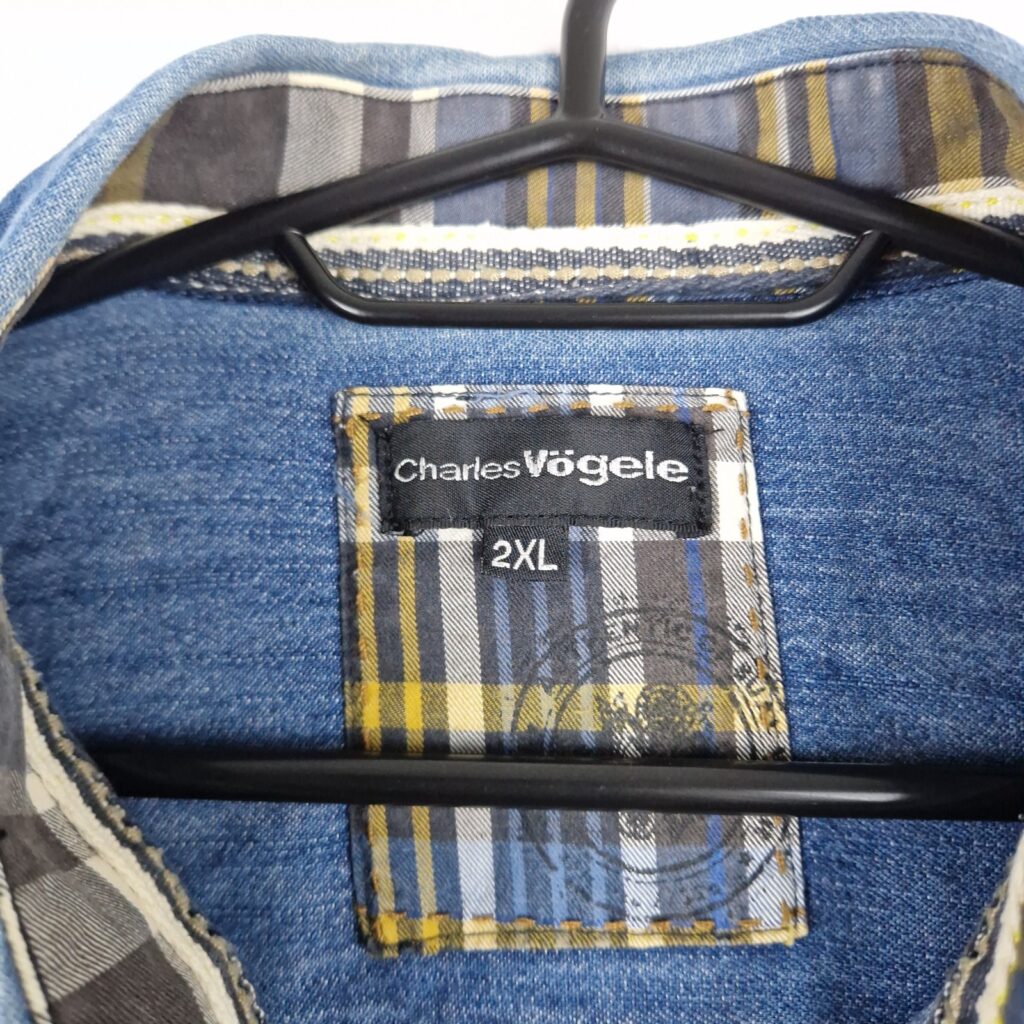 Charles Vögele Mens Blue Denim Shirt Size XXL Cotton Button Up Long Sleeve Vintage