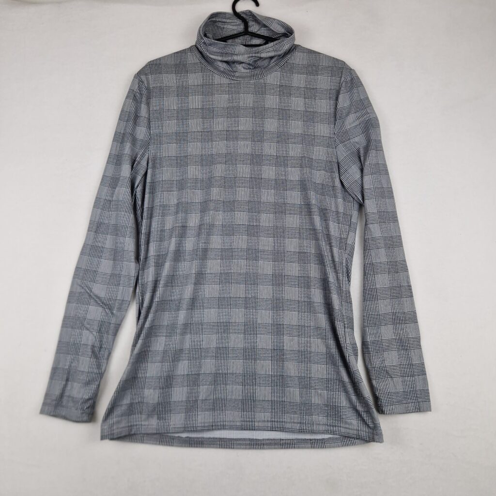 Vero Moda Womens Black White Check High Neck Top Size XL Long Sleeve Stretch