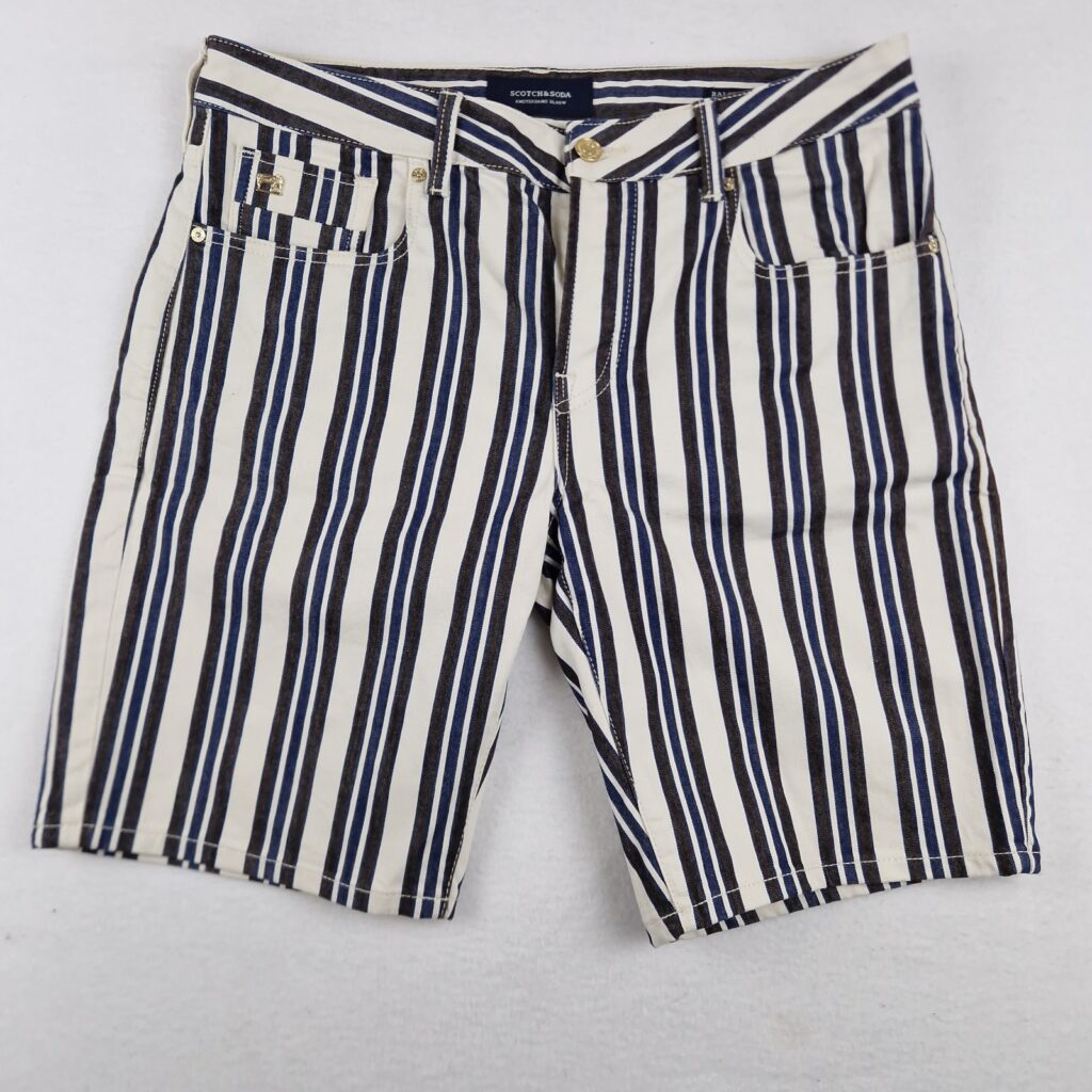 Scotch & Soda Ralston Mens Blue White Striped Denim Shorts Size W34 Cotton