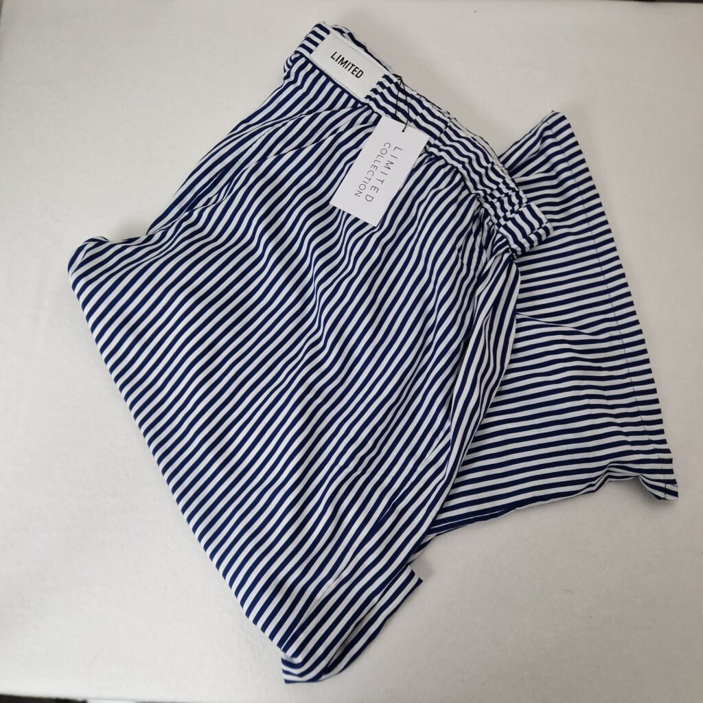 Limited Womens Blue White Striped Wide Leg Trousers Size 54