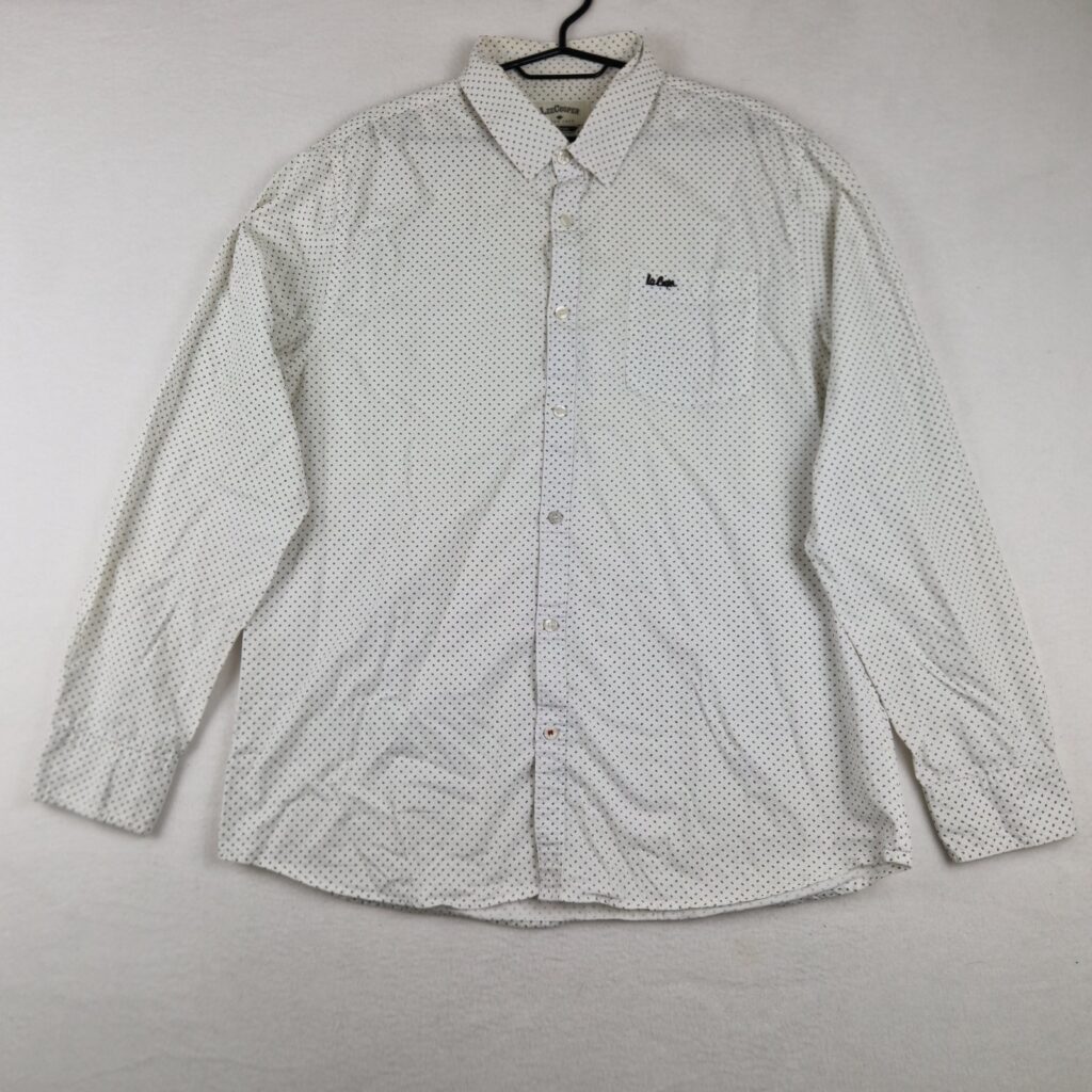 Lee Cooper Mens White Cotton Polka Dot Long Sleeve Button Up Shirt Size XL