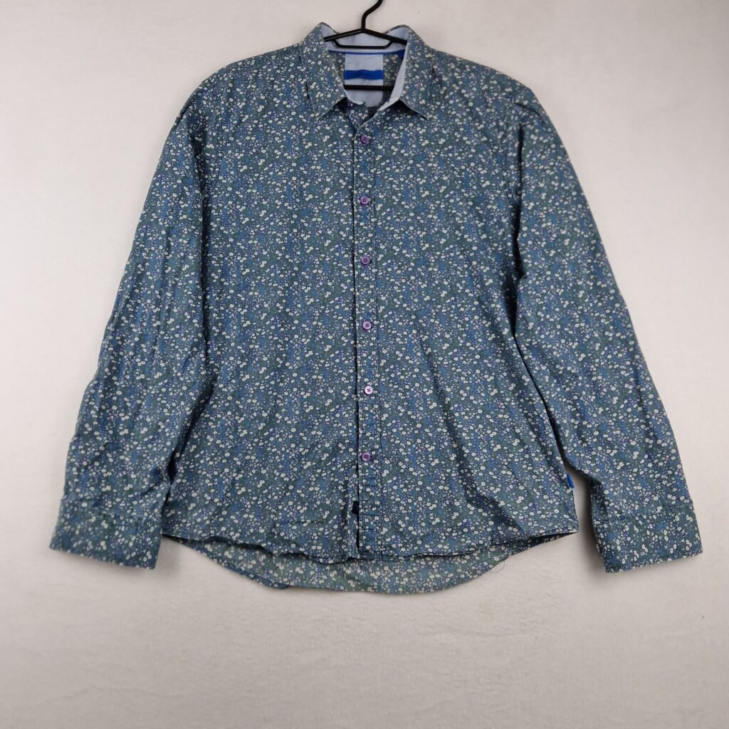Matinique Mens Blue Green Floral Cotton Long Sleeve Button Up Shirt Size L