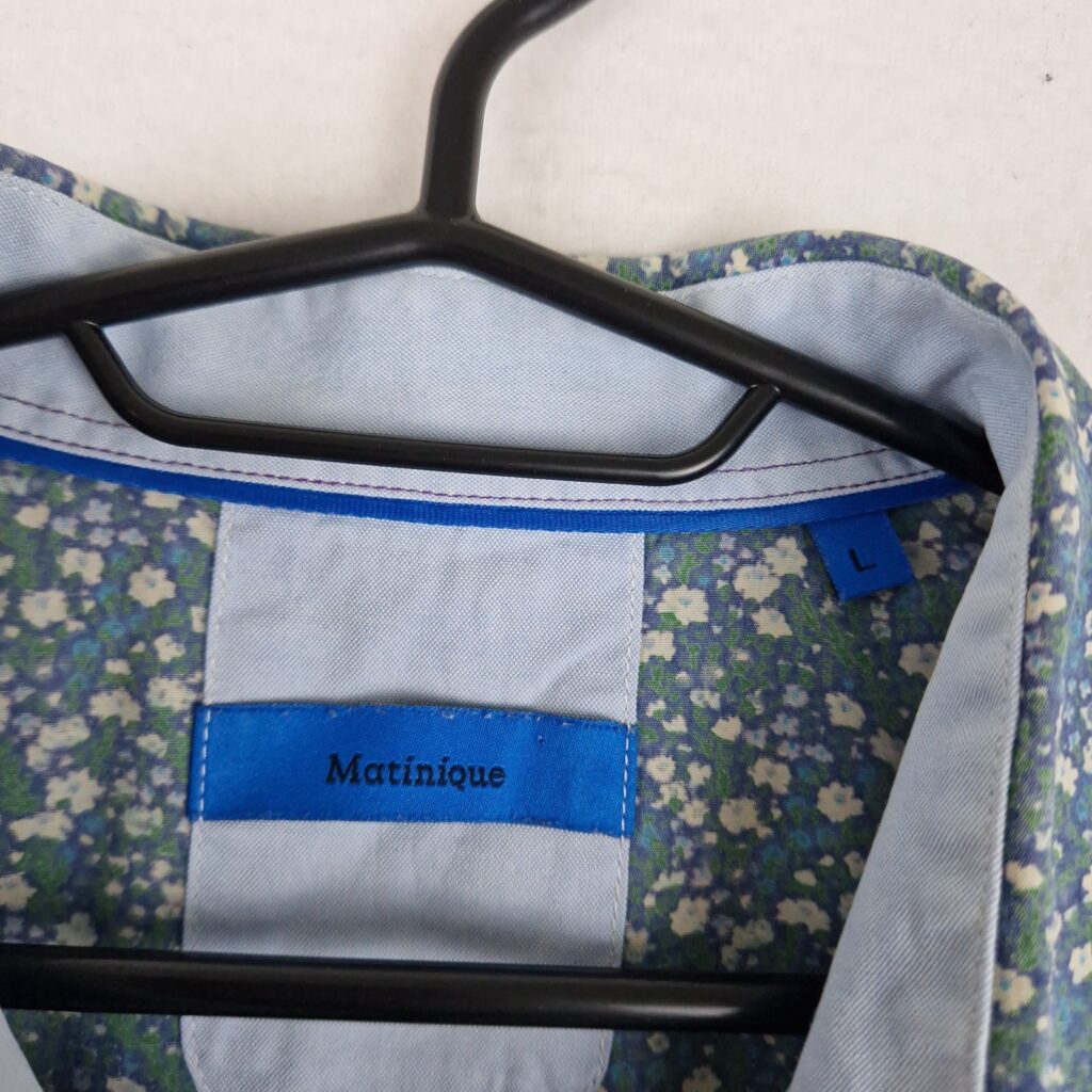 Matinique Mens Blue Green Floral Cotton Long Sleeve Button Up Shirt Size L