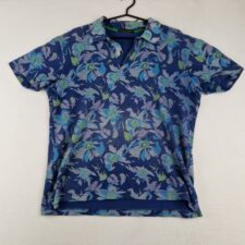 Purificacion Garcia Mens Blue Floral Cotton Short Sleeve Polo Shirt Size XL