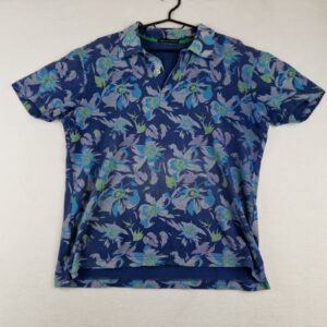 Purificacion Garcia Mens Blue Floral Cotton Short Sleeve Polo Shirt Size XL