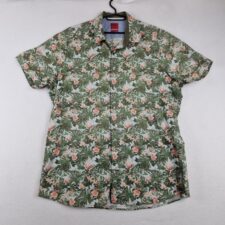Olymp Mens Green Floral Cotton Tropical Short Sleeve Button Up Shirt Size XL