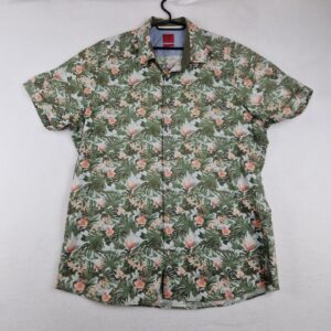 Olymp Mens Green Floral Cotton Tropical Short Sleeve Button Up Shirt Size XL