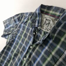 Mexx Mens Blue Green Plaid Cotton Short Sleeve Button Up Shirt Size XL