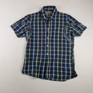 Mexx Mens Blue Green Plaid Cotton Short Sleeve Button Up Shirt Size XL