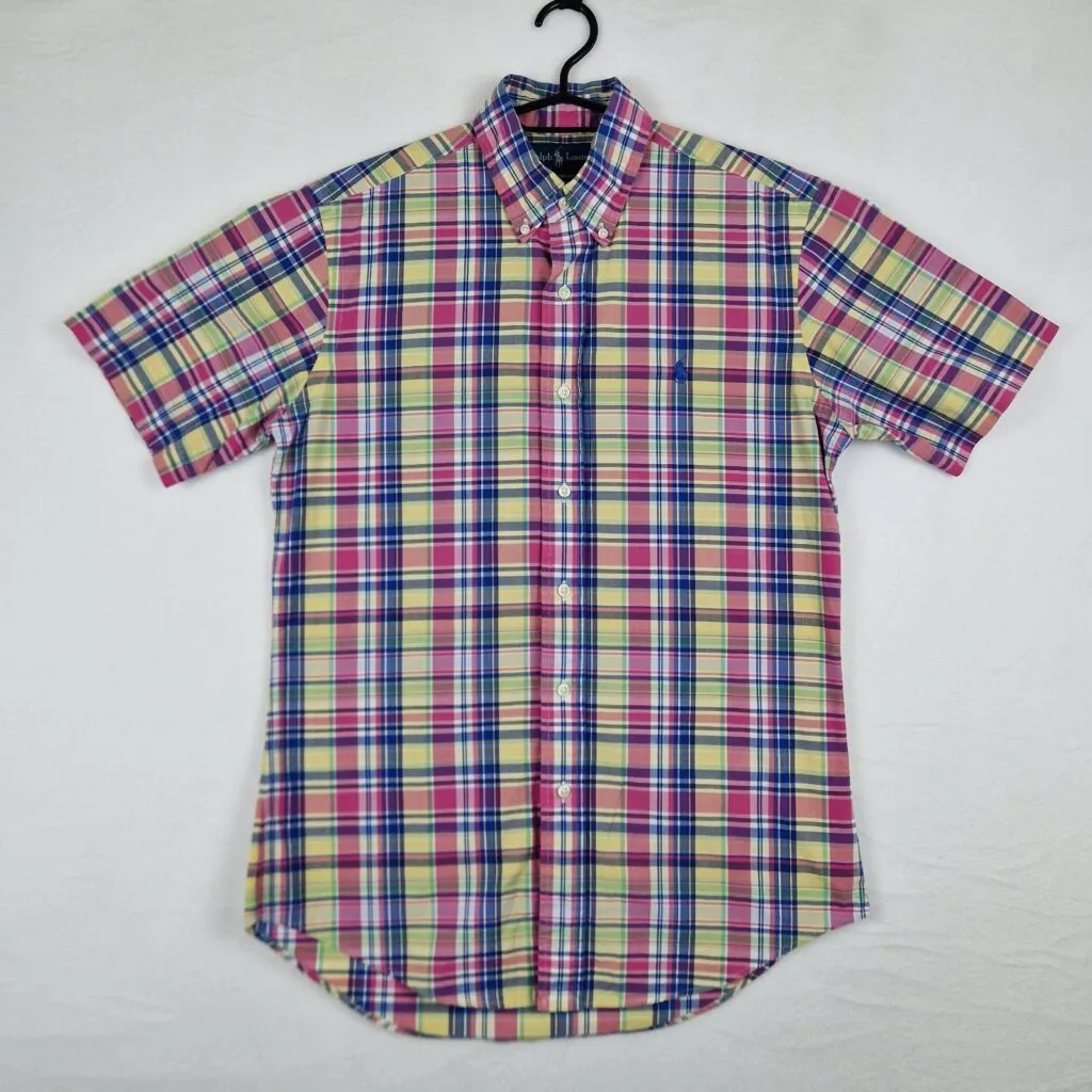 Ralph Lauren Shirt Men’s Multicolor Checkered Short Sleeve Custom Fit Size S
